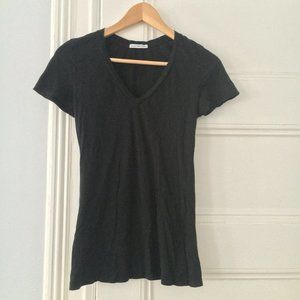James Perse Black Cotton V-Neck Fitted T-Shirt Size 2 (Medium)